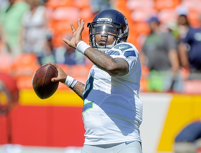 The Associated Press Seattle quarterback Trevone Boykin (2) warms up before Saturday’s preseason game with the Kansas City Chiefs.