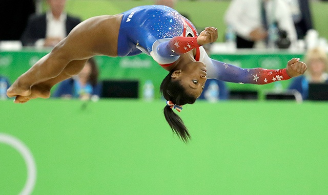 The Associated Press                                United States’ Simone Biles performs on the floor during the artistic gymnastics women’s apparatus final at the 2016 Summer Olympics in Rio de Janeiro on Tuesday.