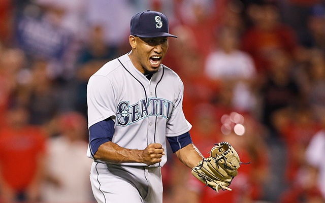 The Associated Press Seattle Mariners Edwin Diaz celebrates after third baseman Kyle Seager dove to stop a ball and throw out Los Angeles Angels’ Andrelton Simmons at first base to end the game and give the Mariners a 4-3 victory Wednesday.