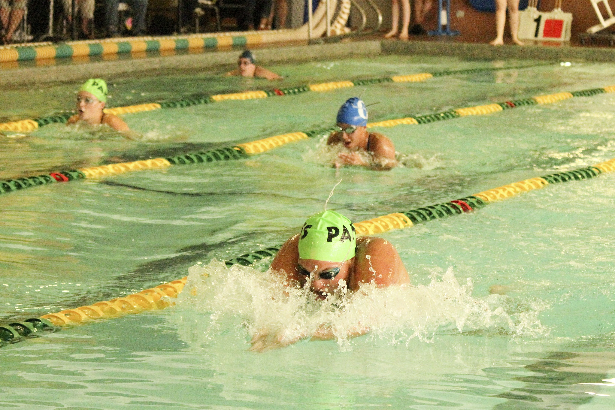 Patty Reifenstahl                                Port Angeles’ Jaine Macias swims the breast stroke during the Roughriders’ meet with Olympic. Macias also was part of Port Angeles’ school-record 200 medley relay team with Kenzie Johnson, Nadia Cole and Felicia Che.