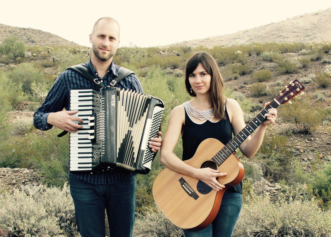 Folk and Americana musician, Jaspar Lepak, at right, accompanied by her husband Kale, left, will perform Sunday afternoon at the Laurel B. Johnson Community Center as part of the ongoing Concerts in the Woods series. — Jaspar Lepak.