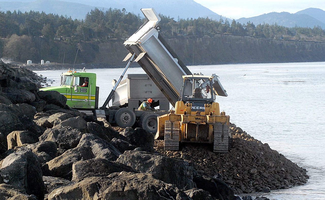 Rocky additions to cut Ediz Hook erosion