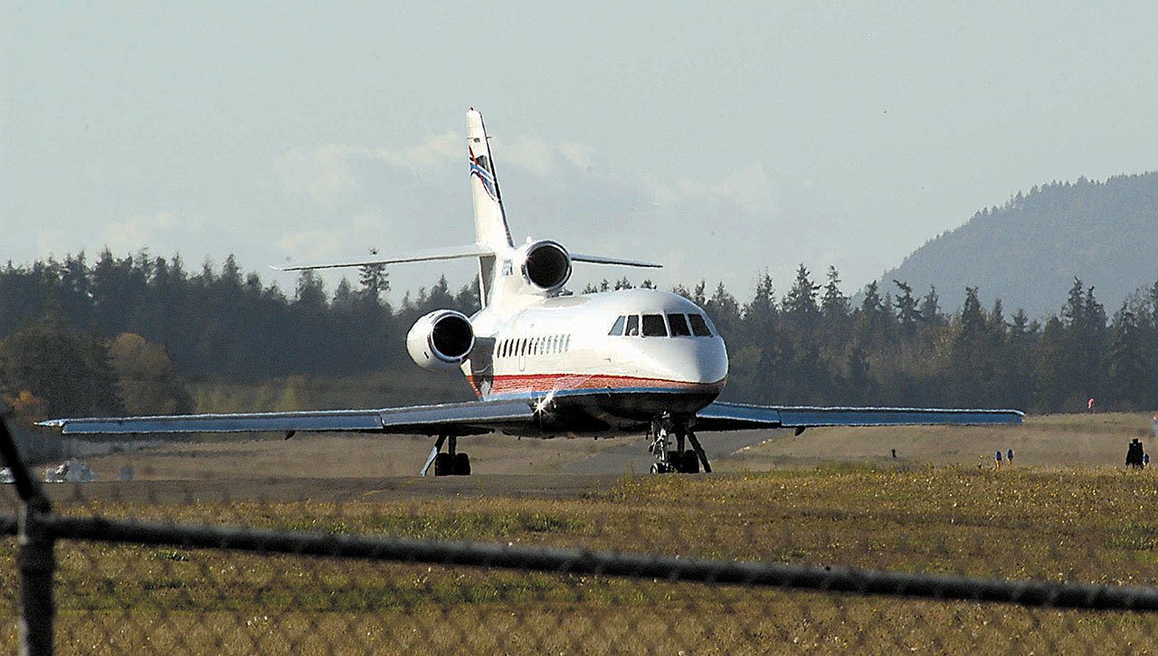 A corporate jet taxis for takeoff at William R. Fairchild International Airport in this 2006 photo. (Keith Thorpe/Peninsula Daily News)