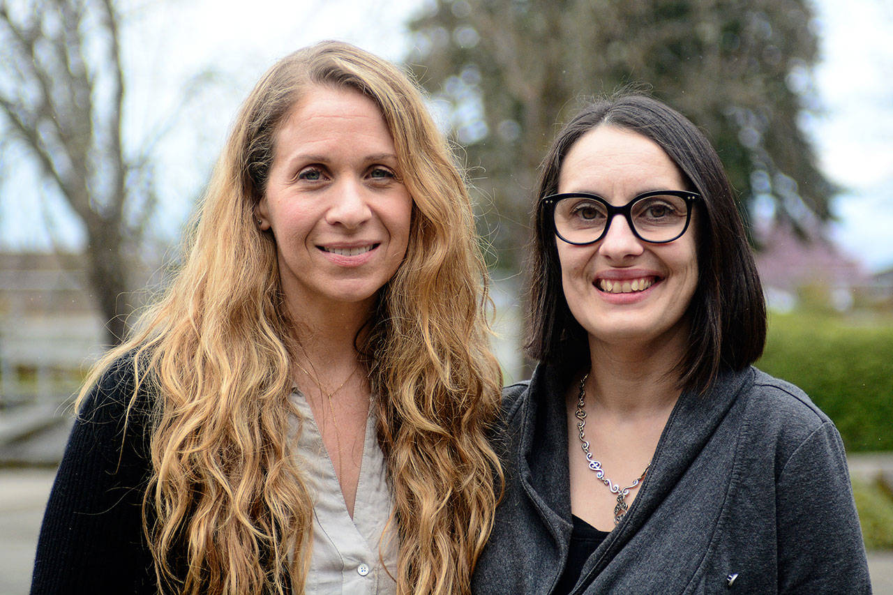 Director Jennifer Galvin, left, and co-producer Emma Jones worked on “The Memory of Fish,” a documentary about Dick Goin’s quest for the Elwha River to run free. (Jesse Major/Peninsula Daily News)