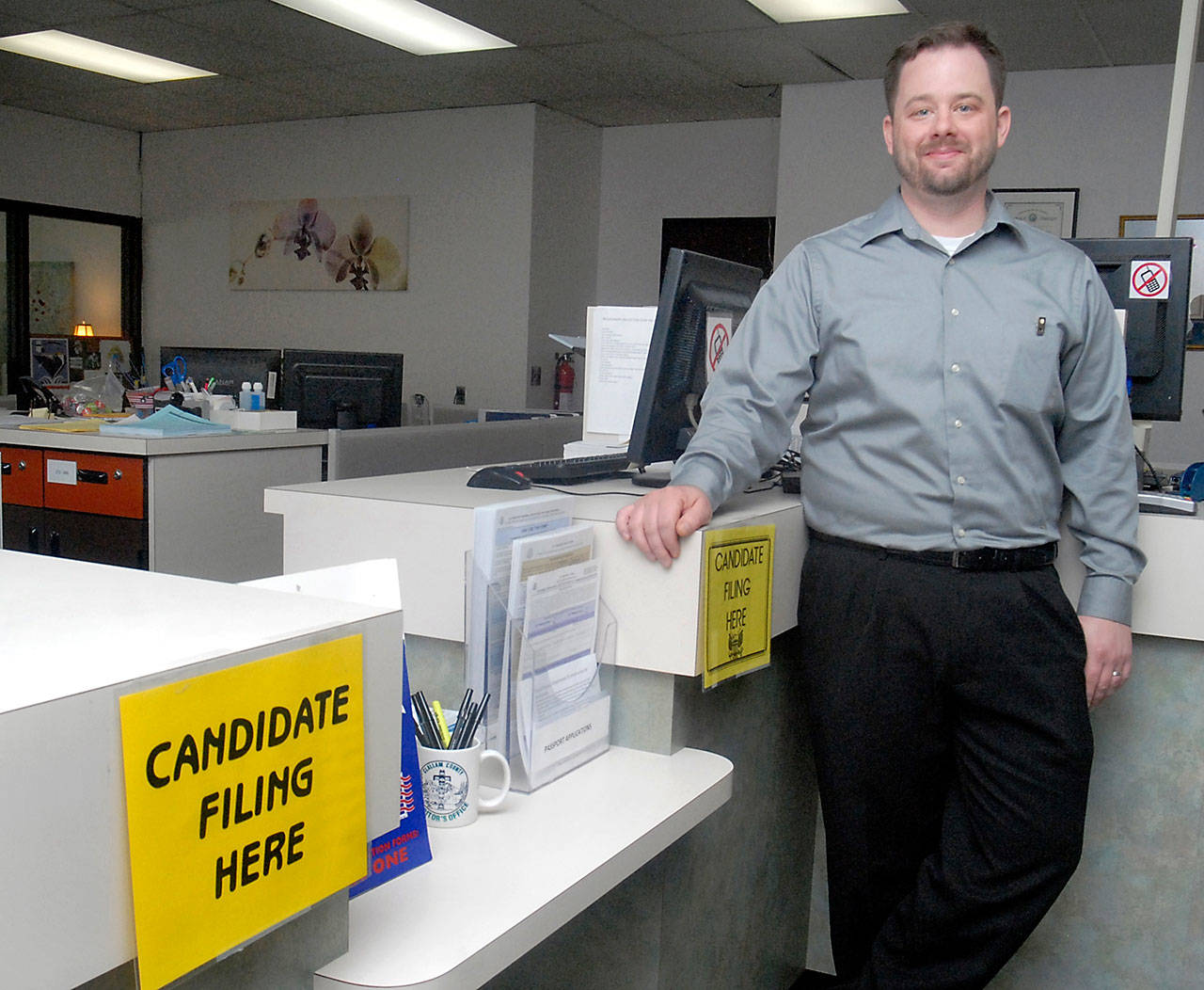 Rick Wagner, shown last Wednesday at the Clallam County Auditor’s Office in Port Angeles, is the new county elections supervisor. (Keith Thorpe/Peninsula Daily News)