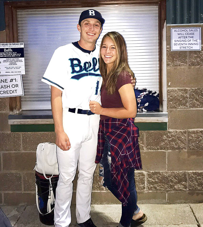 Sequim’s Evan Hurn is playing baseball for the Bellingham Bells of the West Coast League this summer. He is pictured with his girlfriend, Sequim graduate McKenzie Bentz who plays softball for Bellevue College. The Bells visit the Port Angeles Lefties July 7-9.