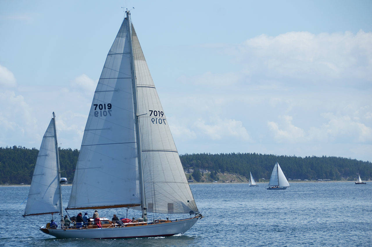 Moderate winds and sunny skies Sunday made the final race of the Classic Mariners’ Regatta a little more fast-paced than the races held earlier in the event. (Cydney McFarland/Peninsula Daily News)