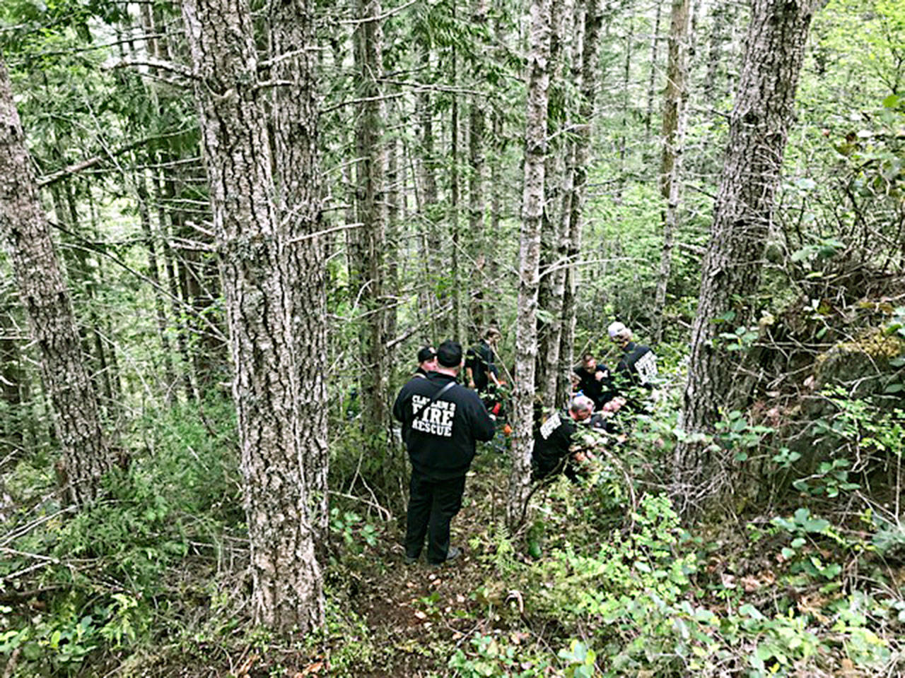 A dirt bike rider was carried out from the Six Pack area after a spill Monday. (Clallam County Fire District No. 2)