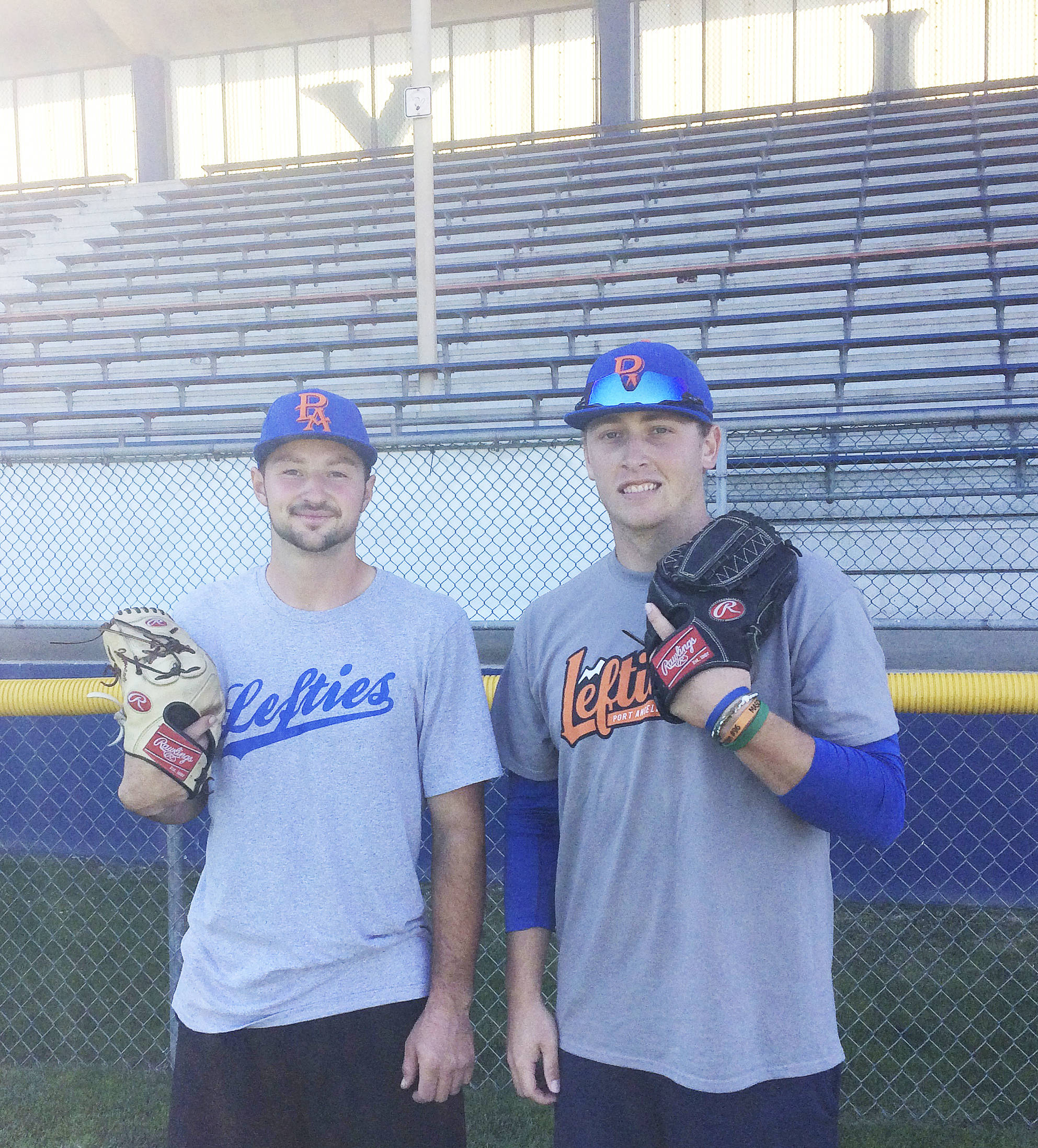 Sequim’s Nick Johnston, left, and Port Angeles’ Travis Paynter are the first area products to play for the Port Angeles Lefties. Both are former Peninsula Daily News All-Peninsula Baseball MVPs.                                Michael Carman/Peninsula Daily News