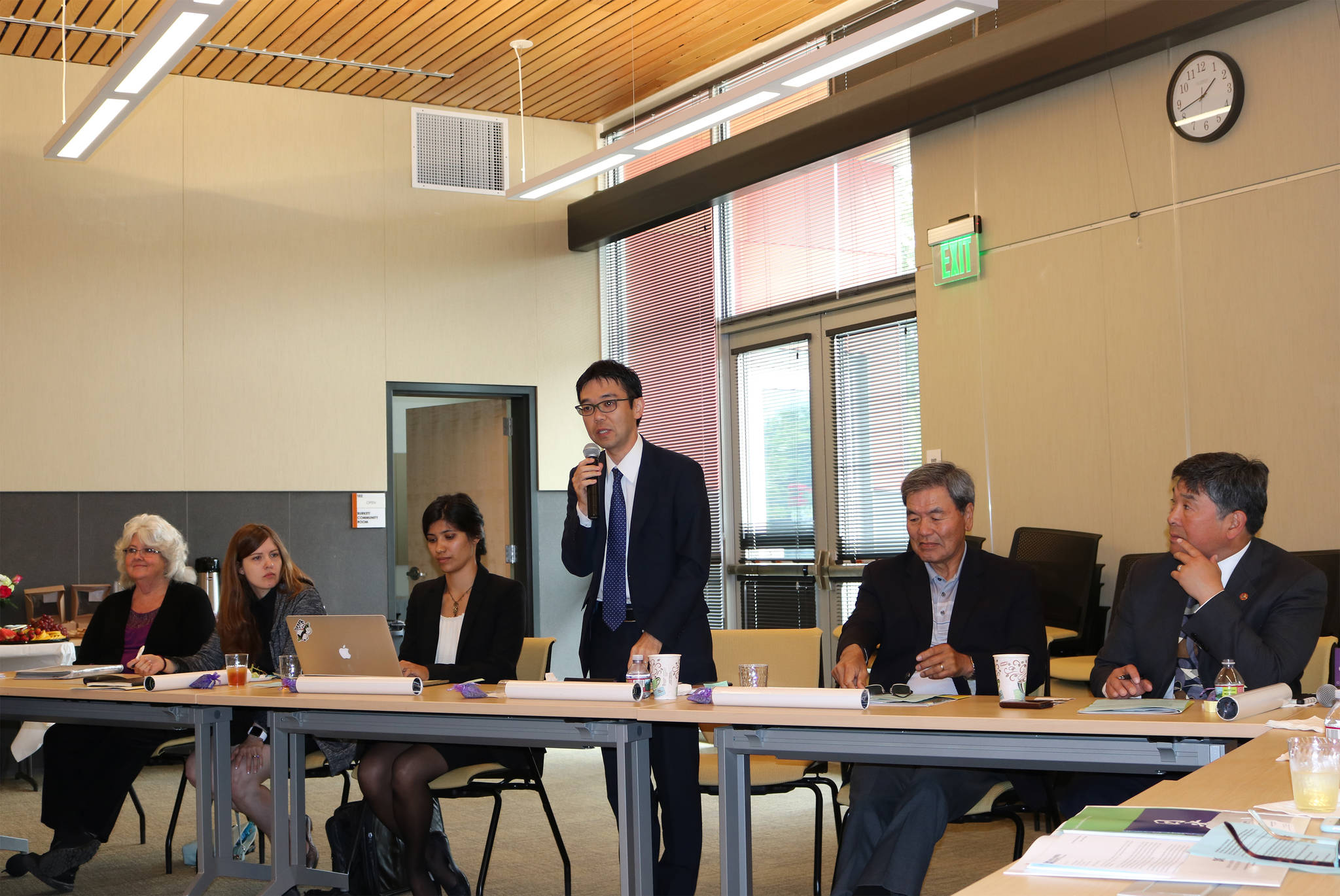 From left, Gloria Dahlquist, Shiso Sister City Committee; Amanda Suzuki, Consulate General of Japan, public outreach and cultural affairs specialist; Josephine Hoyne, Japan-America Society of the State of Washington, programs and administrative assistant; Senior Consul Murazawa, Consulate General of Japan; Tay Yoshitani, former CEO of the Port of Seattle and Japan-America Society of the State of Washington board chair; and Dale Watanabe, Japan-America Society of the State of Washington executive director, visit the city of Sequim and Sister City Association at the Sequim Civic Center on July 13 to discuss plans for an international summit scheduled in Seattle for September 2018.