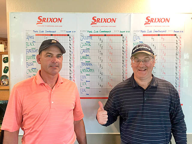 Hazli Katsikapes, left, and Brian Lux are the Port Townsend Golf Club Men’s Club Gross and Net champions, respectively. Katsikapes won the gross title by four strokes over Ronnie Harrell, while Lux claimed the net title by two shots over Doug Collins and Daryl Gillette.