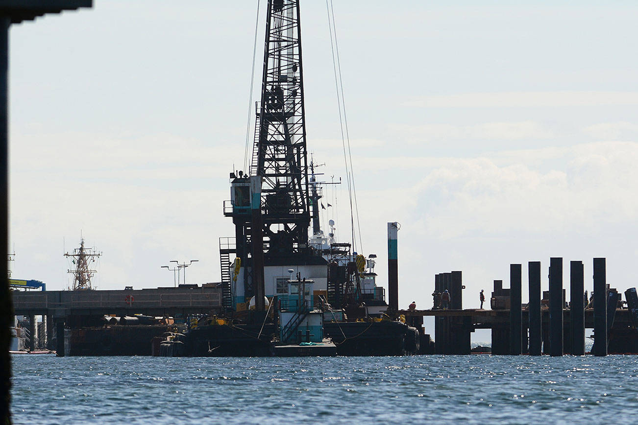 Navy finishes deck for pier in Port Angeles Harbor