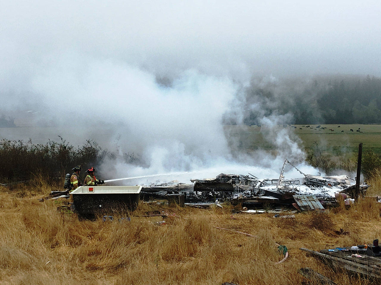 An abandoned recreational vehicle in the 400 block of Center Road in Chimacum was accidentally burned down Friday. (East Jefferson Fire-Rescue)