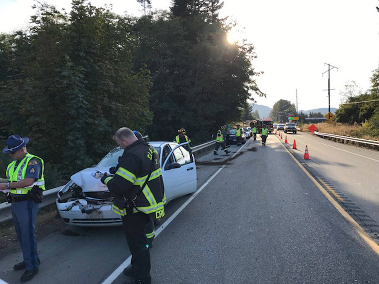 This Ford Focus sustained heavy front-end damage in a wreck west of Port Angeles on Saturday.