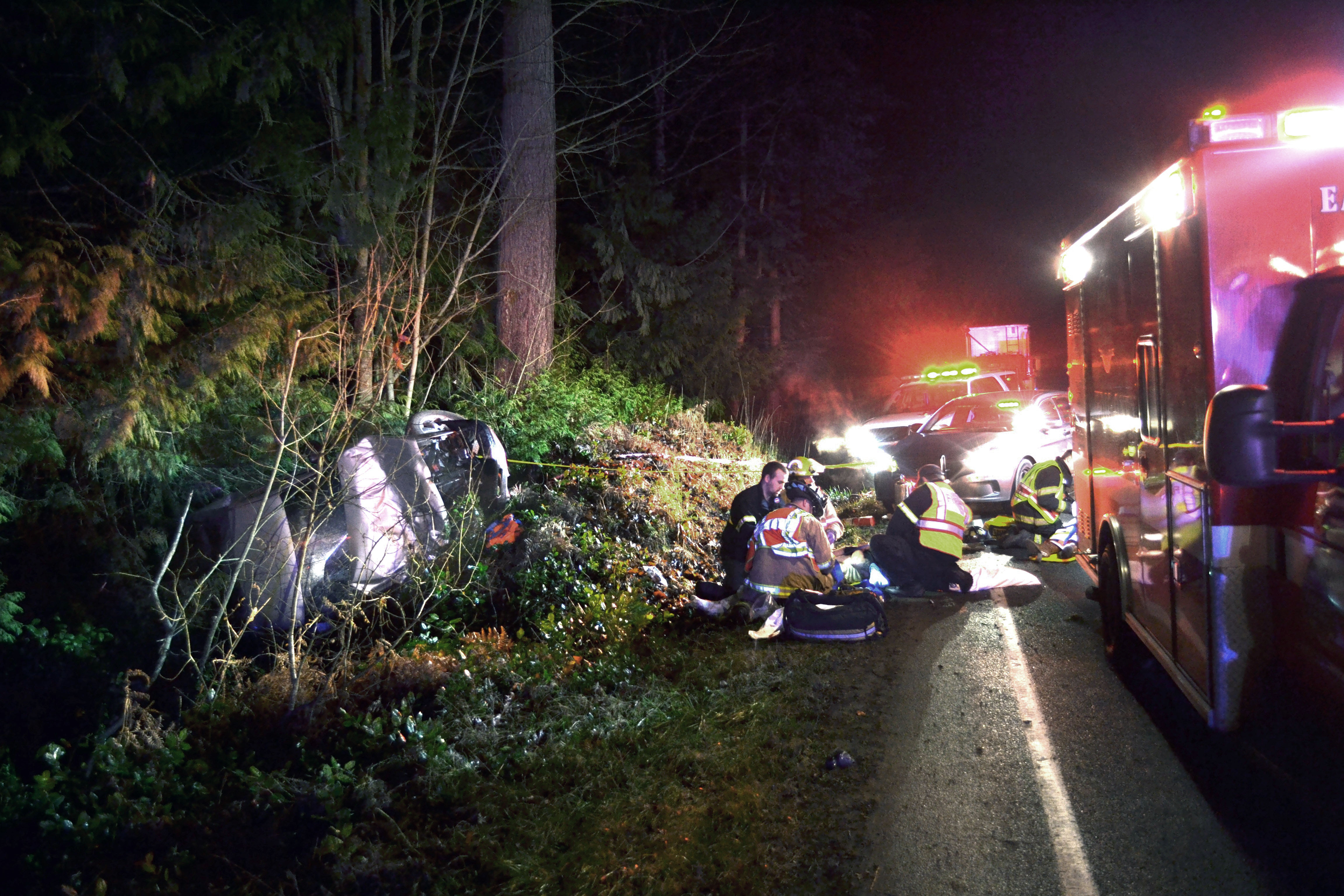 The scene Saturday morning on Highway 20 near Eaglemount. (Bill Beezley/East Jefferson Fire-Rescue)