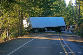 This tractor-trailer blocked U.S. Highway 101 near Brinnon for much of Monday. (Johann Klaassen)