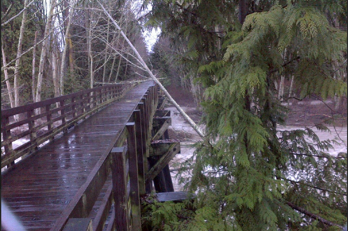 Endangered trestle area on the western end of Dungeness River Bridge. (Clallam County Sherif's Office)