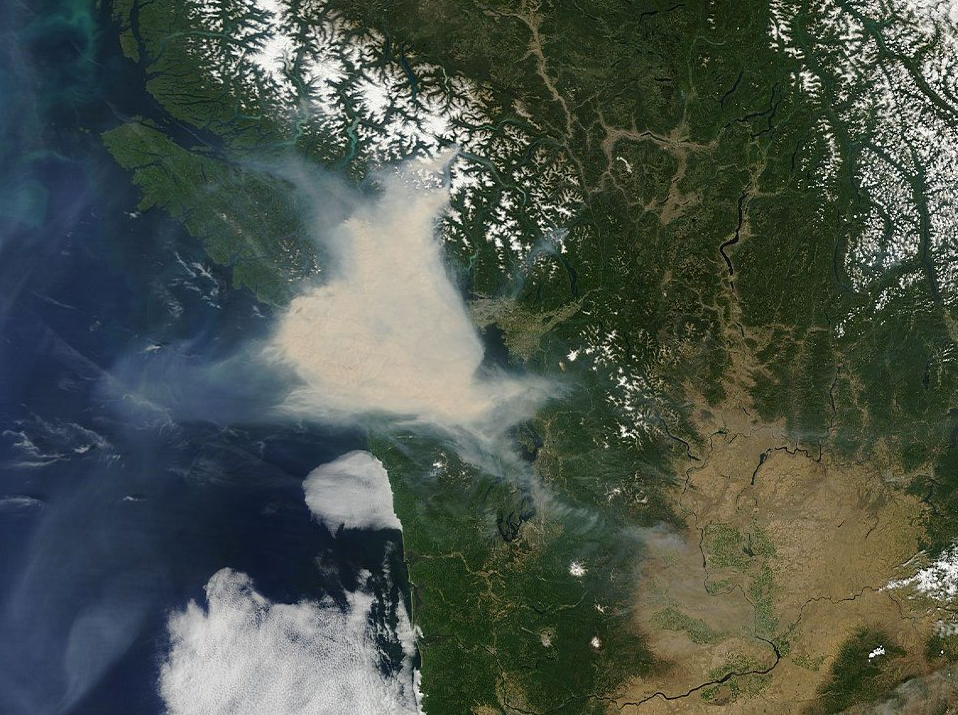 A new photo (3:30 p.m. today) from NASA's Terra satellite show the huge smoke plume caused by the British Columbia fires. National Weather Service (Click on image to enlarge)