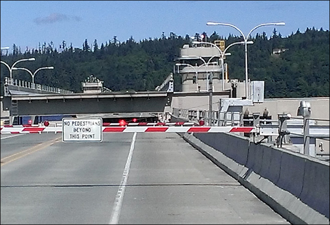 The Hood Canal Bridge was left stuck open today after the draw span came out of alignment with the bridge deck. KOMO News