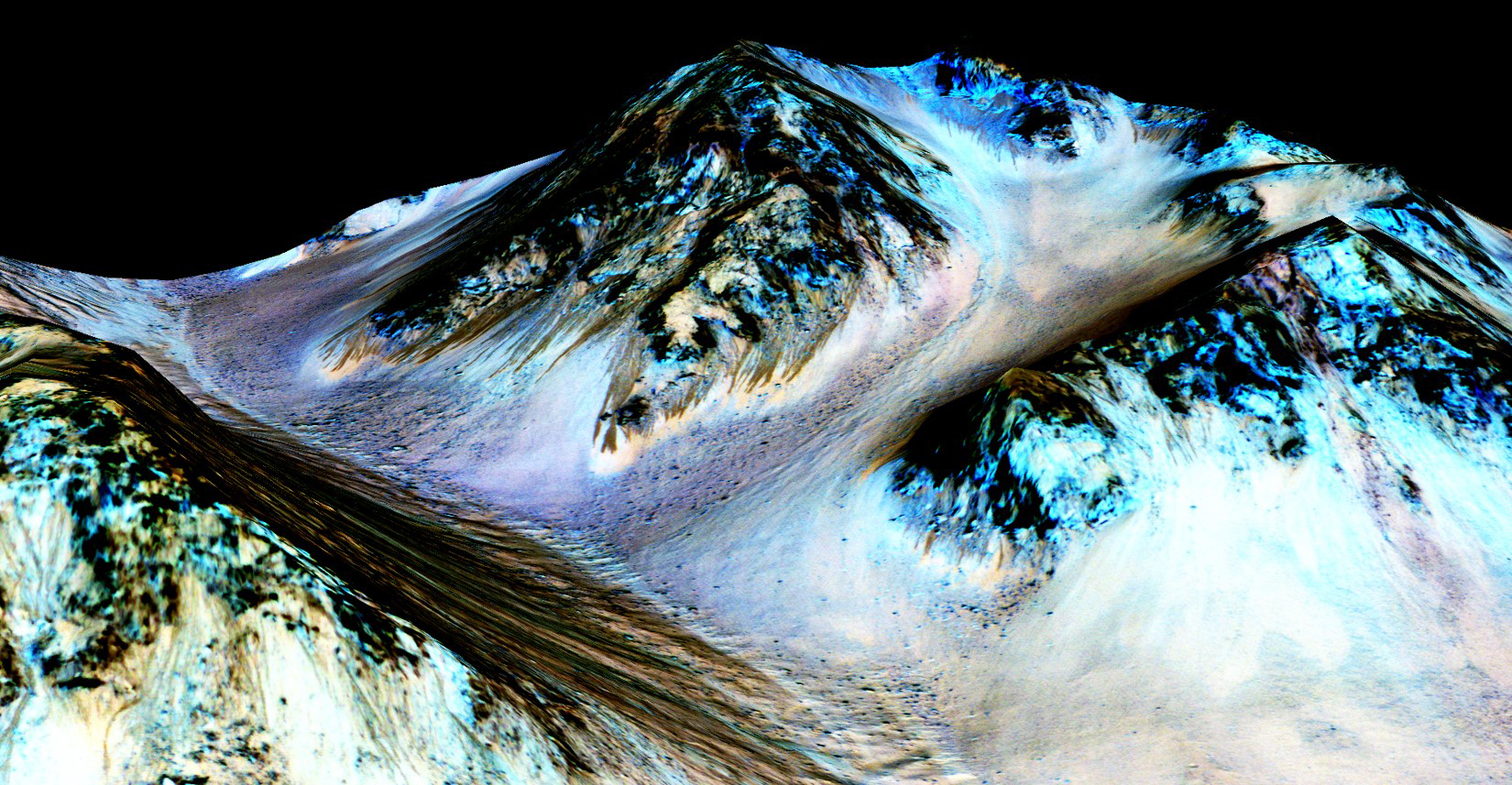 This undated photo provided by NASA and taken by an instrument aboard the agency's Mars Reconnaissance Orbiter shows dark