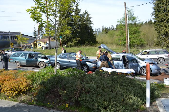 A four-vehicle wreck slowed traffic on Sims Way this afternoon. One person suffered minor injuries. (East Jefferson Fire Rescue)