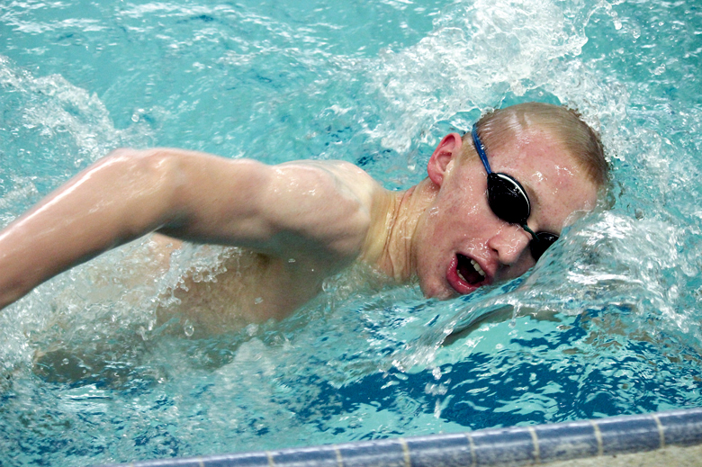 Port Angeles' Nathan Bock swims freestyle during the 200 individual medley during the Roughriders' meet with North Kitsap. (Patty Reifenstahl)