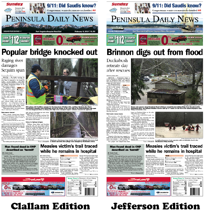 Here are today's front pages tailored to your county. There's more inside that isn't online! ()