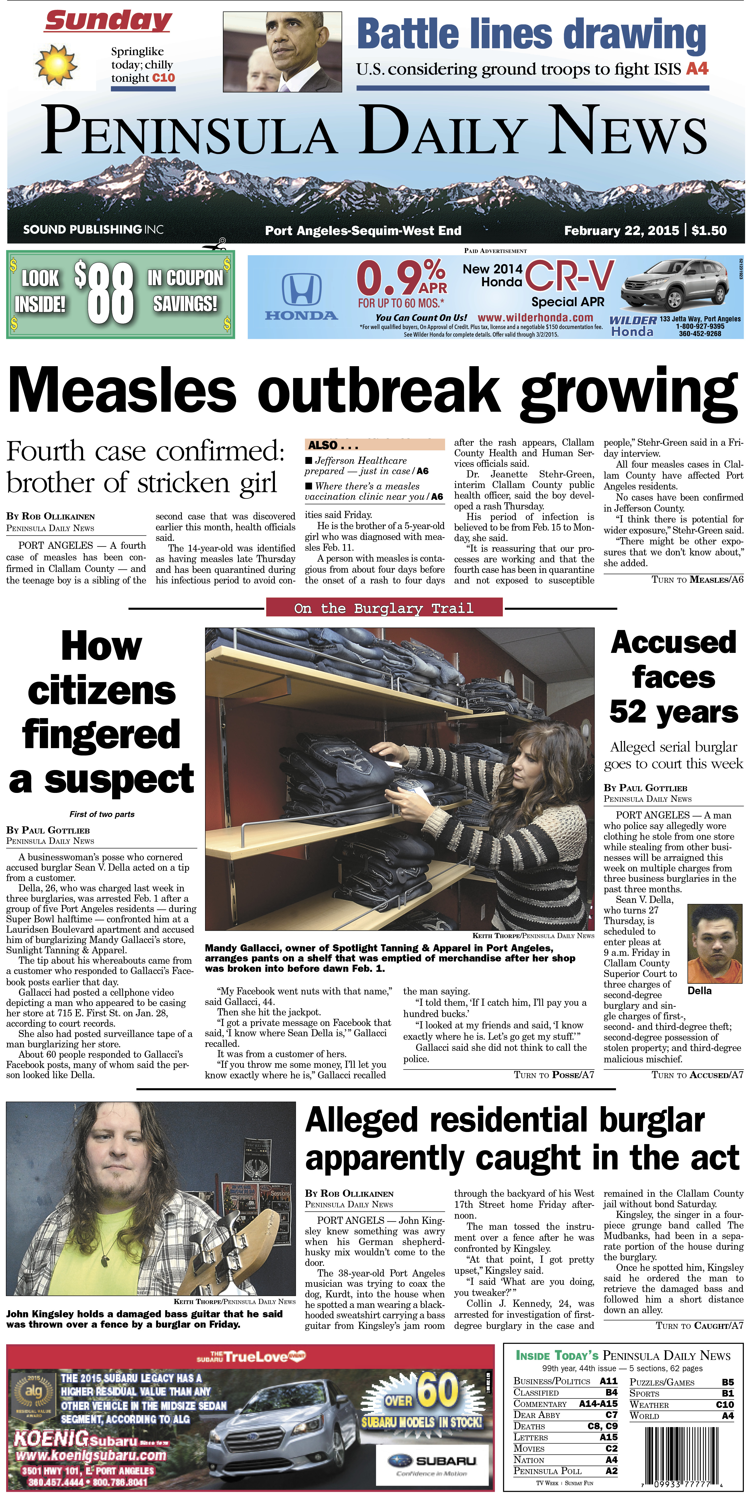 Today's front page for Clallam County. There's more inside that isn't online! And a Jefferson County front page for the East Jefferson community