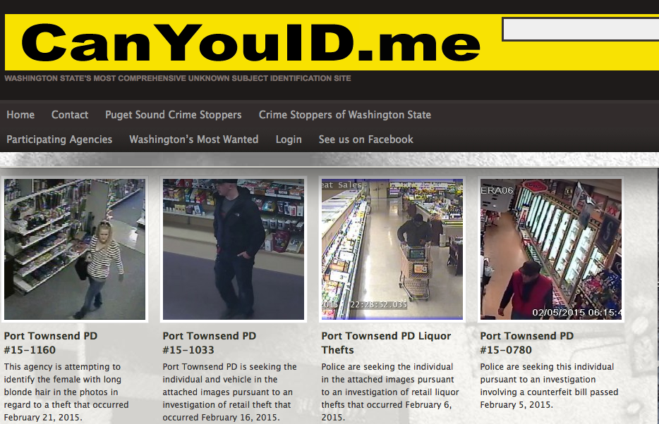 The www.CanYouID.me website and current  photos from Port Townsend police. ((Click on image to enlarge))