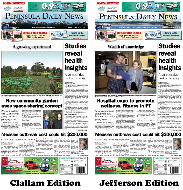 Today's front pages tailored for the PDN's Clallam and Jefferson editions. There's more inside that isn't online! ()