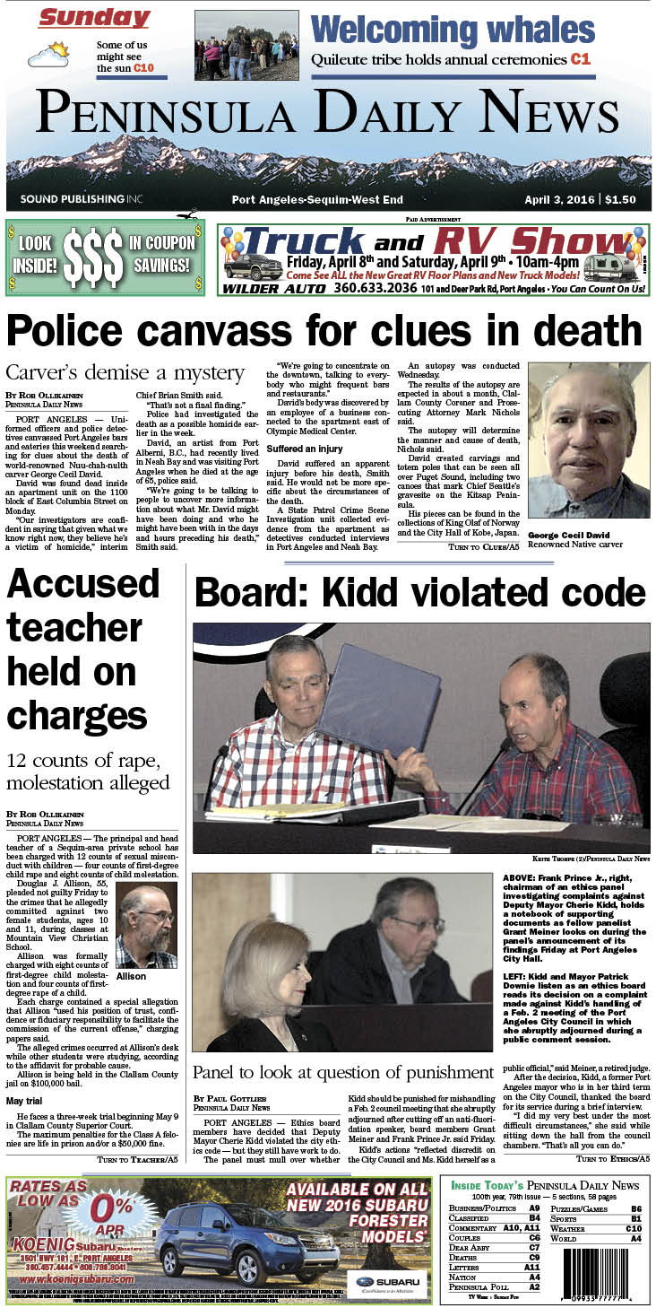 Today's front page tailored for the PDN's readers in Clallam County. There's more inside that isn't online! ()