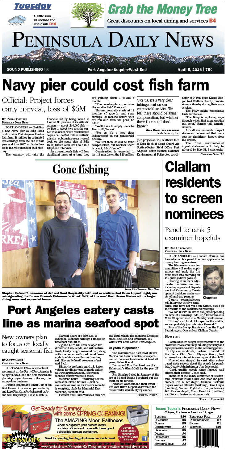 Today's front page tailored for the PDN's readers in Clallam County. There's more inside that isn't online! ()