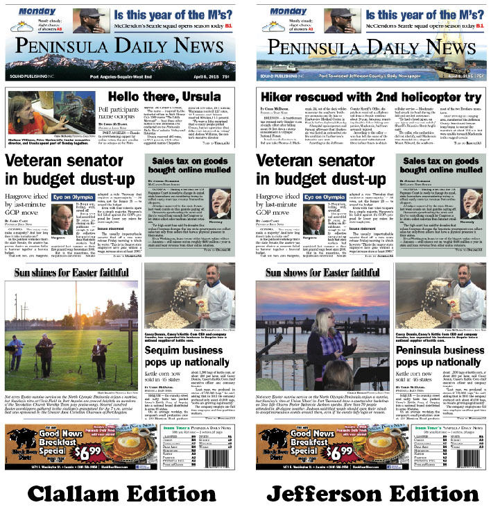 Today's front pages tailored for the PDN's Clallam County and Jefferson County editions. There's more inside that isn't online! ()