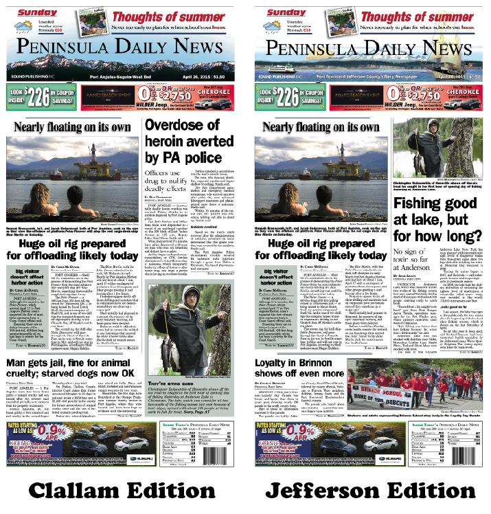 Today's front pages tailored for the PDN's Clallam and Jefferson readers. There's more inside that isn't online! ()