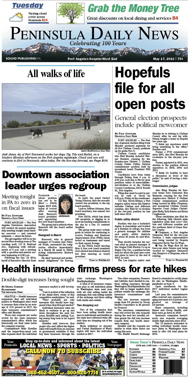 Today's front page tailored for the PDN's readers in Clallam County. There's more inside that isn't online! ()