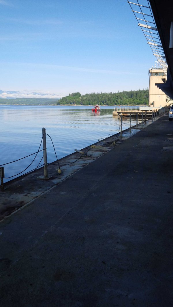 Possible location on lower Hood Canal Bridge deck where vehicle went into water