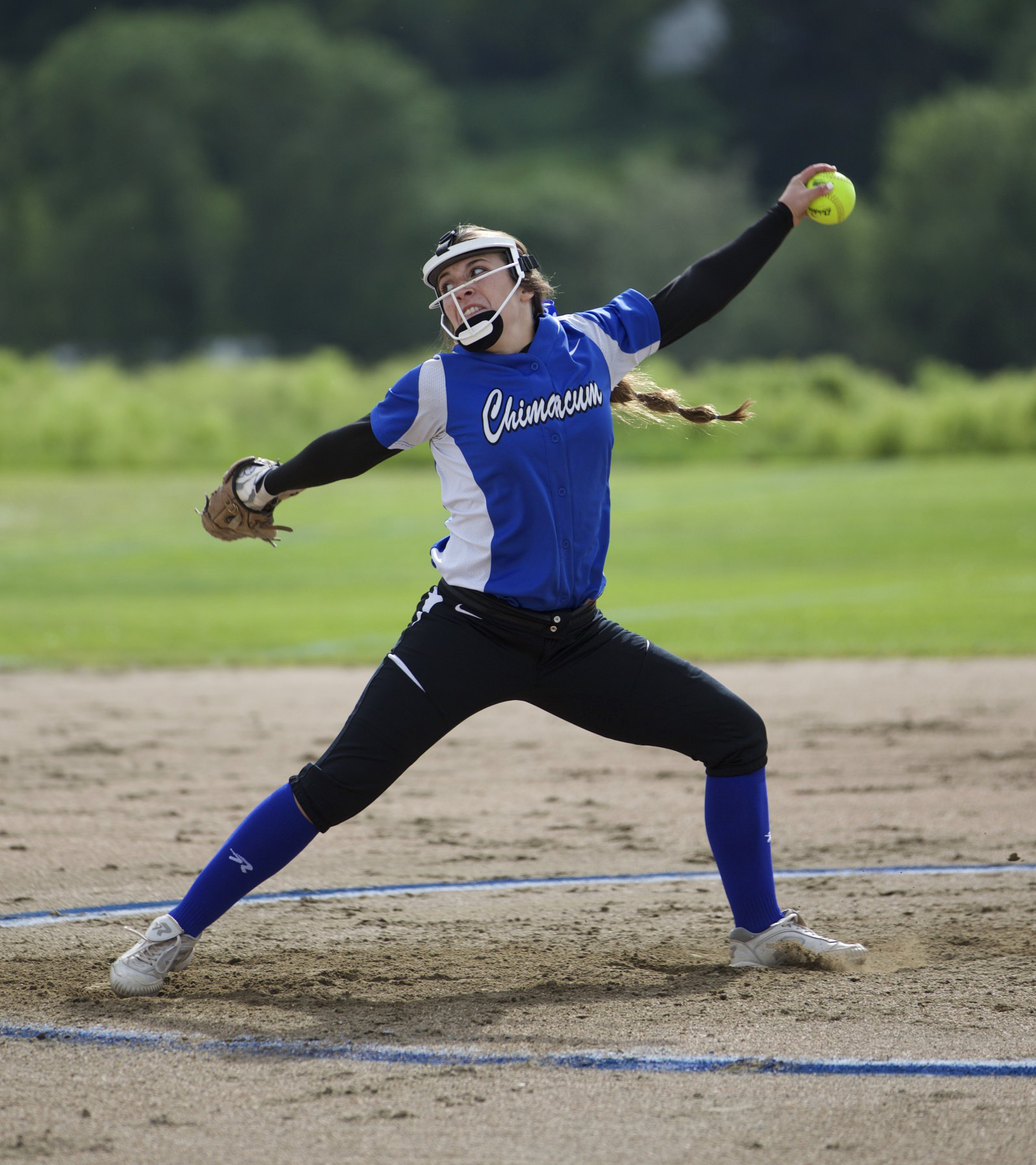 Chimacum's Ryley Eldridge winds up to deliver a pitch during her no-hitter against Klahowya last week. (Steve Mullensky/for Peninsula Daily News)