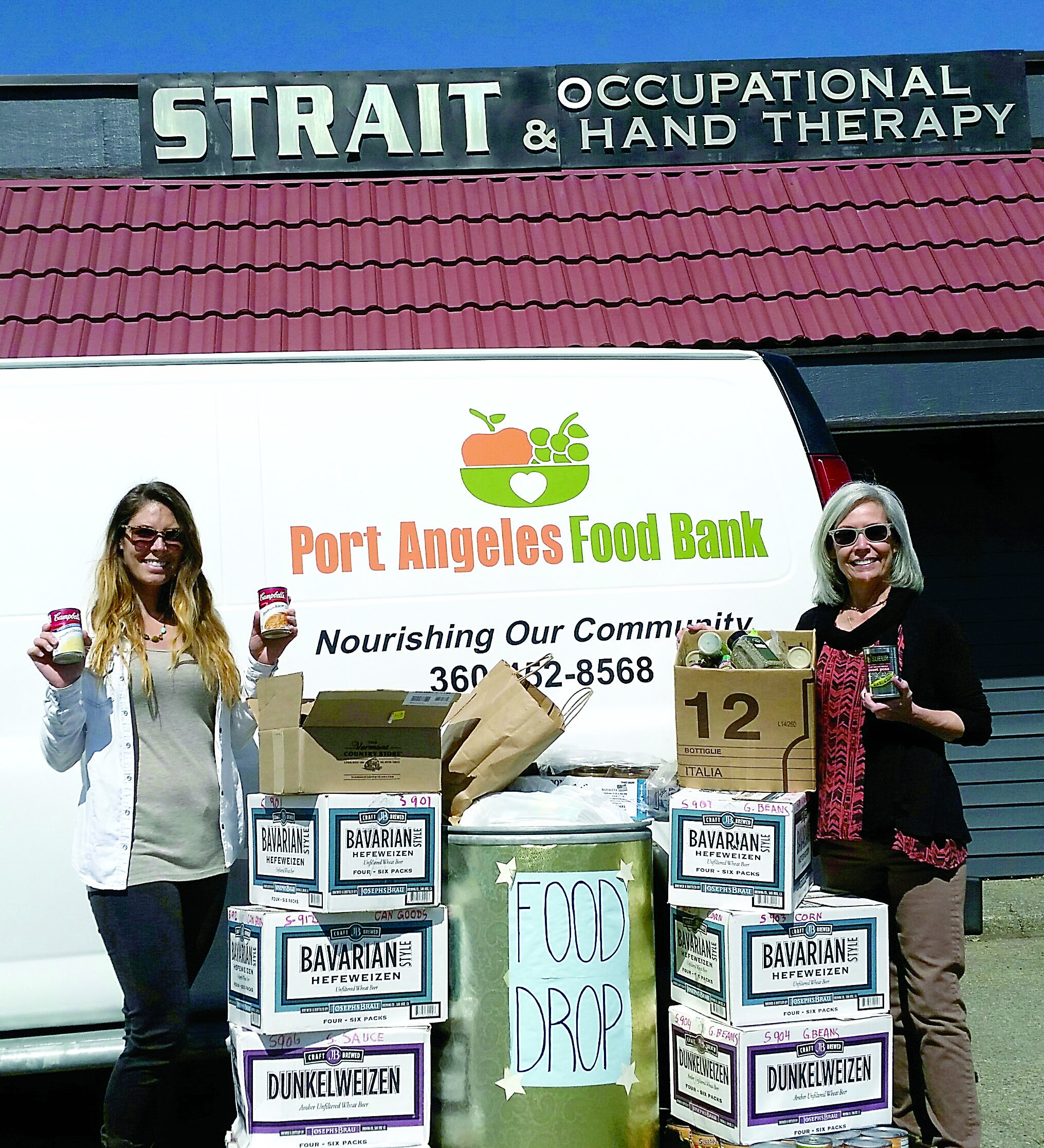 Strait Occupational & Hand Therapy recently donated more than 200 pounds of food to the Port Angeles Food Bank. Shown are