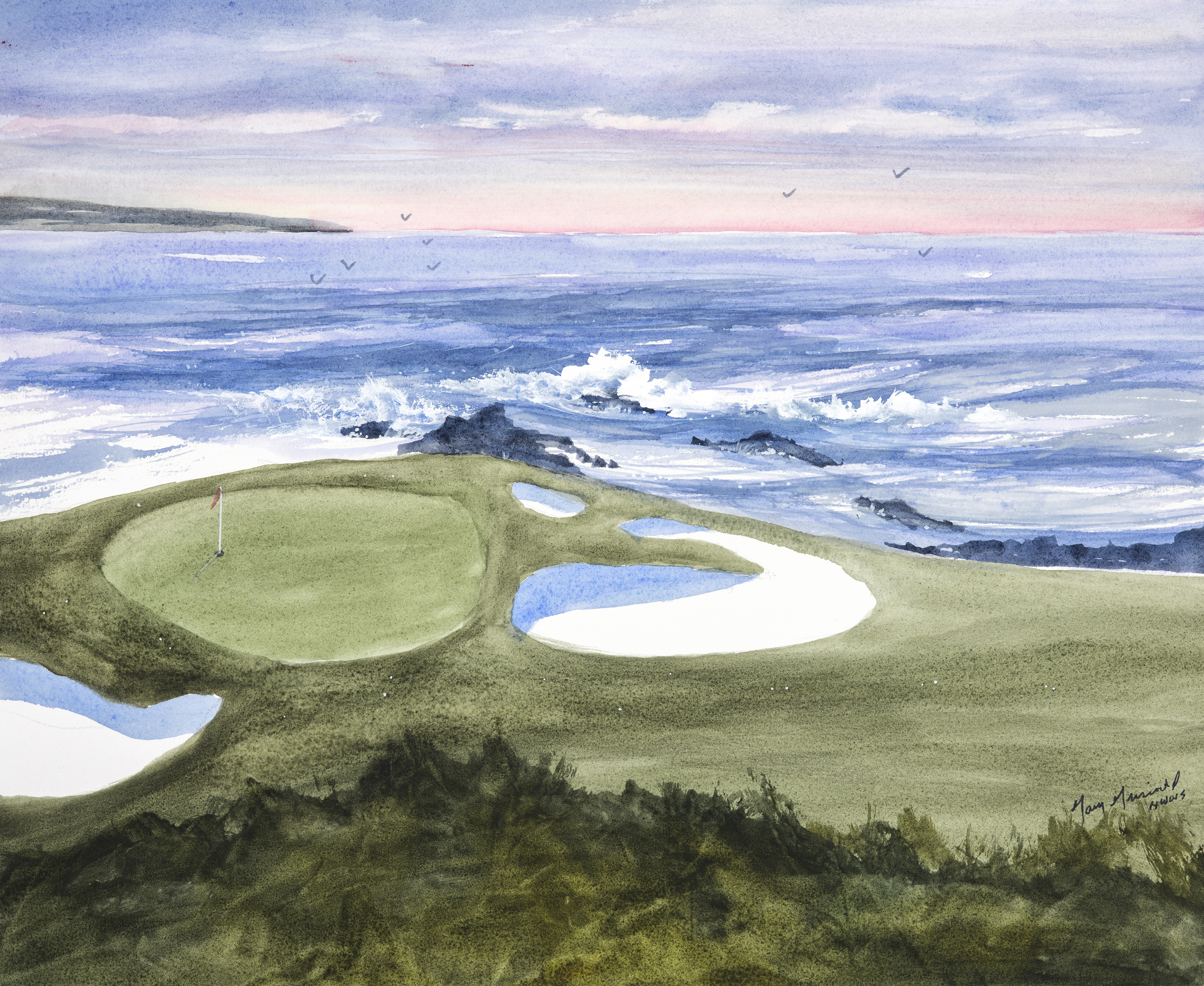 This painting of the seventh hole at Pebble Beach painted by Discovery Bay Golf Club's Gary Griswold will be given away Saturday during the course's-best ball tournament. ()