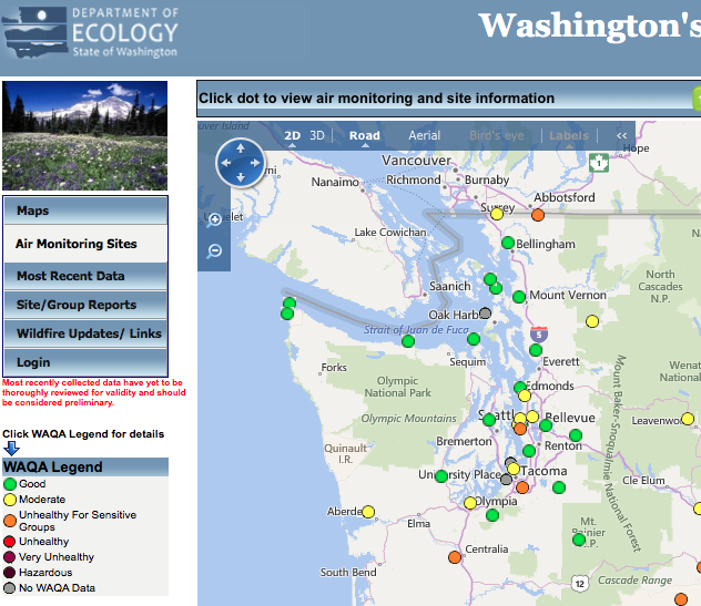 Pollution readings at 1 p.m. today Washington Department of Ecology