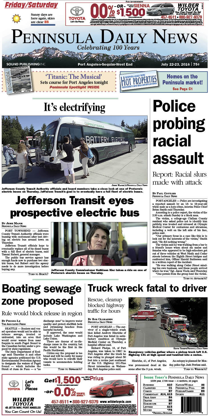 Today's front page tailored for the PDN's readers in Clallam County. There's more inside that isn't online! ()