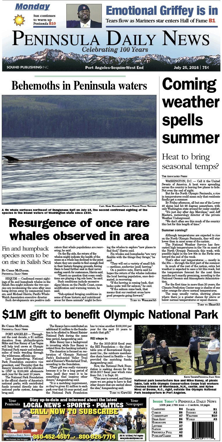 Today's front page tailored for the PDN's readers in Clallam County. There's more inside that isn't online! ()