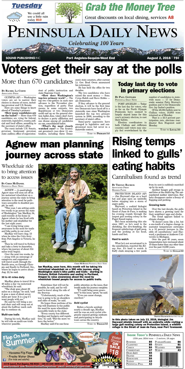 Today's front page tailored for the PDN's readers in Clallam County. There's more inside that isn't online! ()