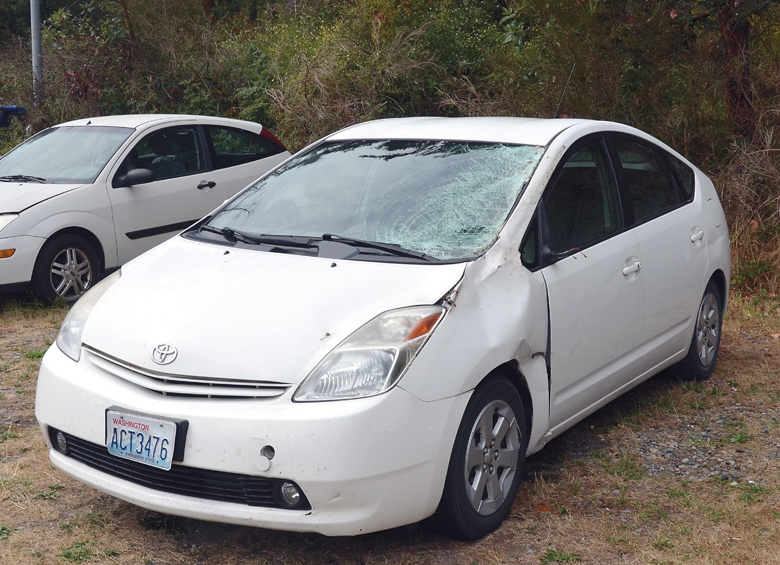 The occupants of this 2004 Prius were lucky to be uninjured after an encounter with a horse Thursday night on a Port Townsend road