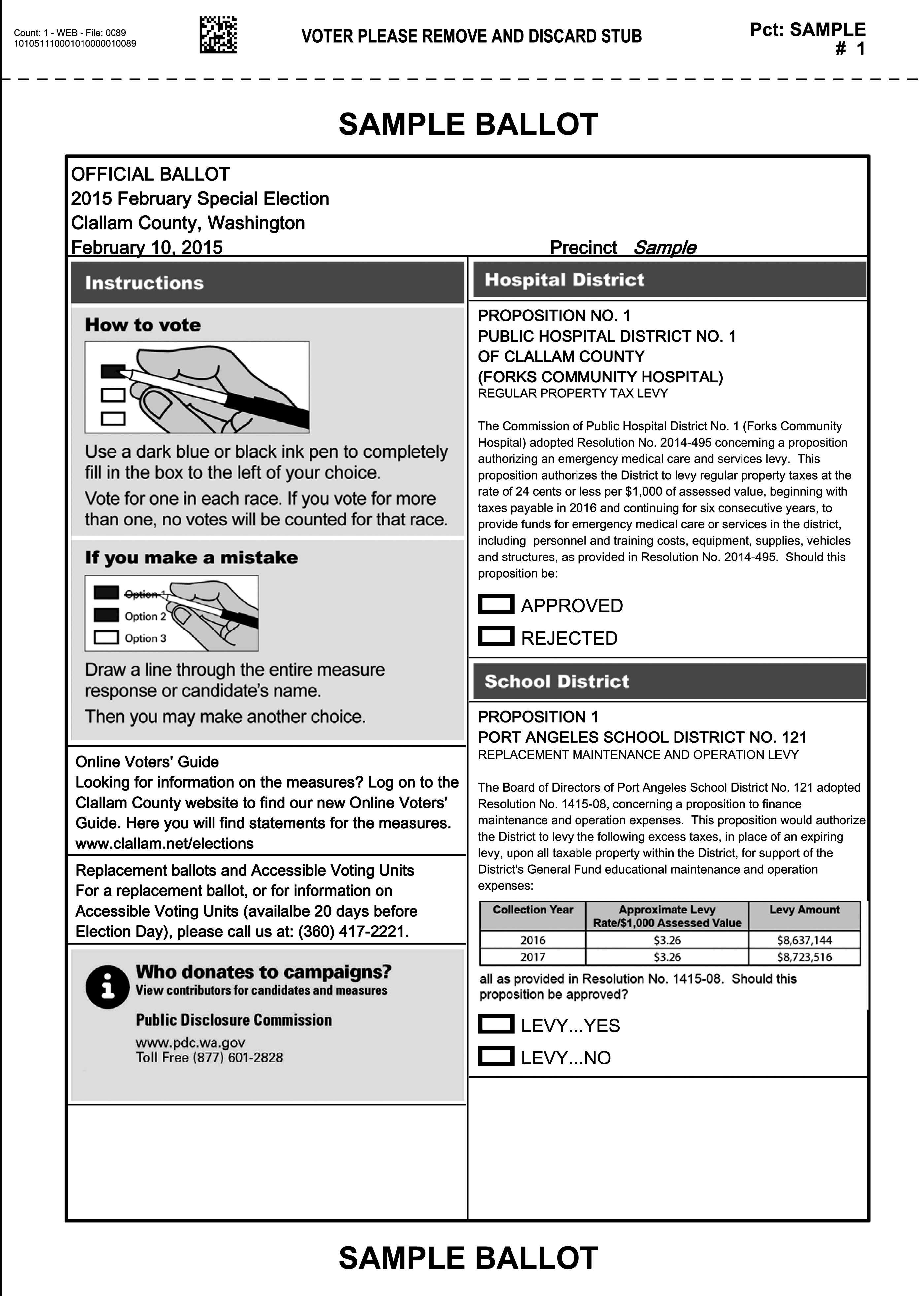 First page of the Clallam County sample ballot. Not all jurisdictions in Clallam and Jefferson counties are getting ballots for the Feb. 10 election. ()