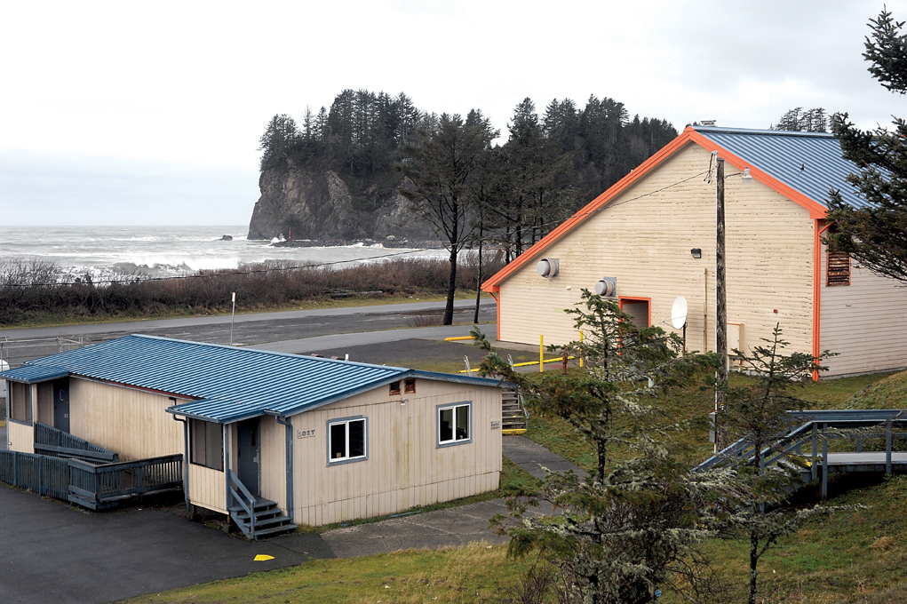 The Quileute tribe is seeking funding for a new school building away from First Beach in La Push. The existing school site is directly in the path of possible tsunamis or flooding from the Quillayute River. — Lonnie Archibald/for Peninsula Daily News ()