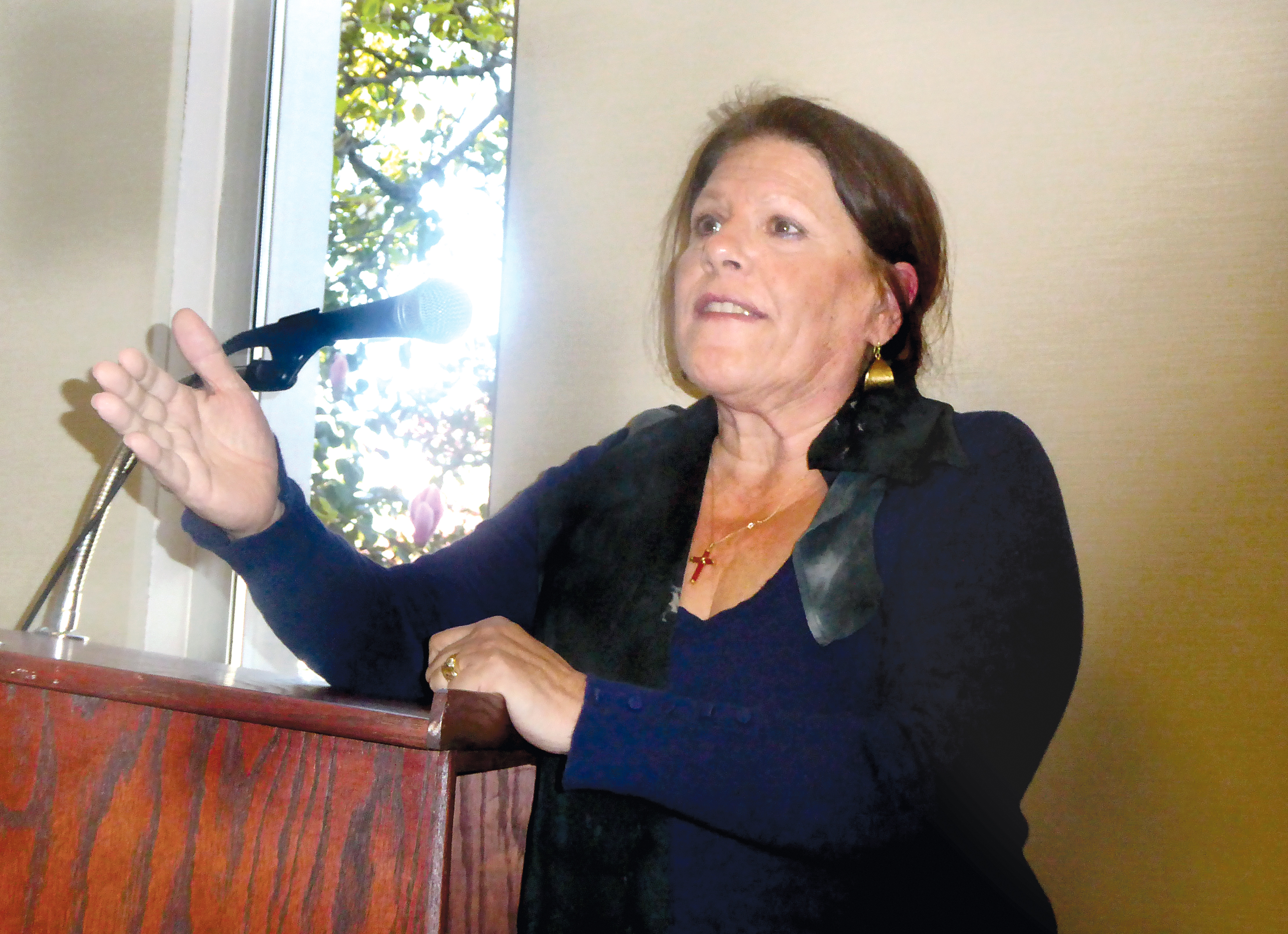 Alexis Nye of Port Townsend addresses the Jefferson Healthcare Board of Commissioners at a special meeting Tuesday. —Photo by Charlie Bermant/Peninsula Daily News ()