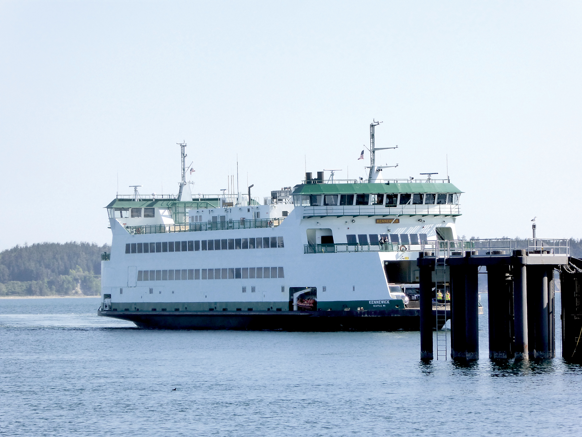 The MV Kennewick pulls into the Port Townsend Ferry Terminal on Thursday afternoon. The ferry system is taking steps to inform people about a misprint in the current printed schedule. — Charlie Bermant/Peninsula Daily News ()