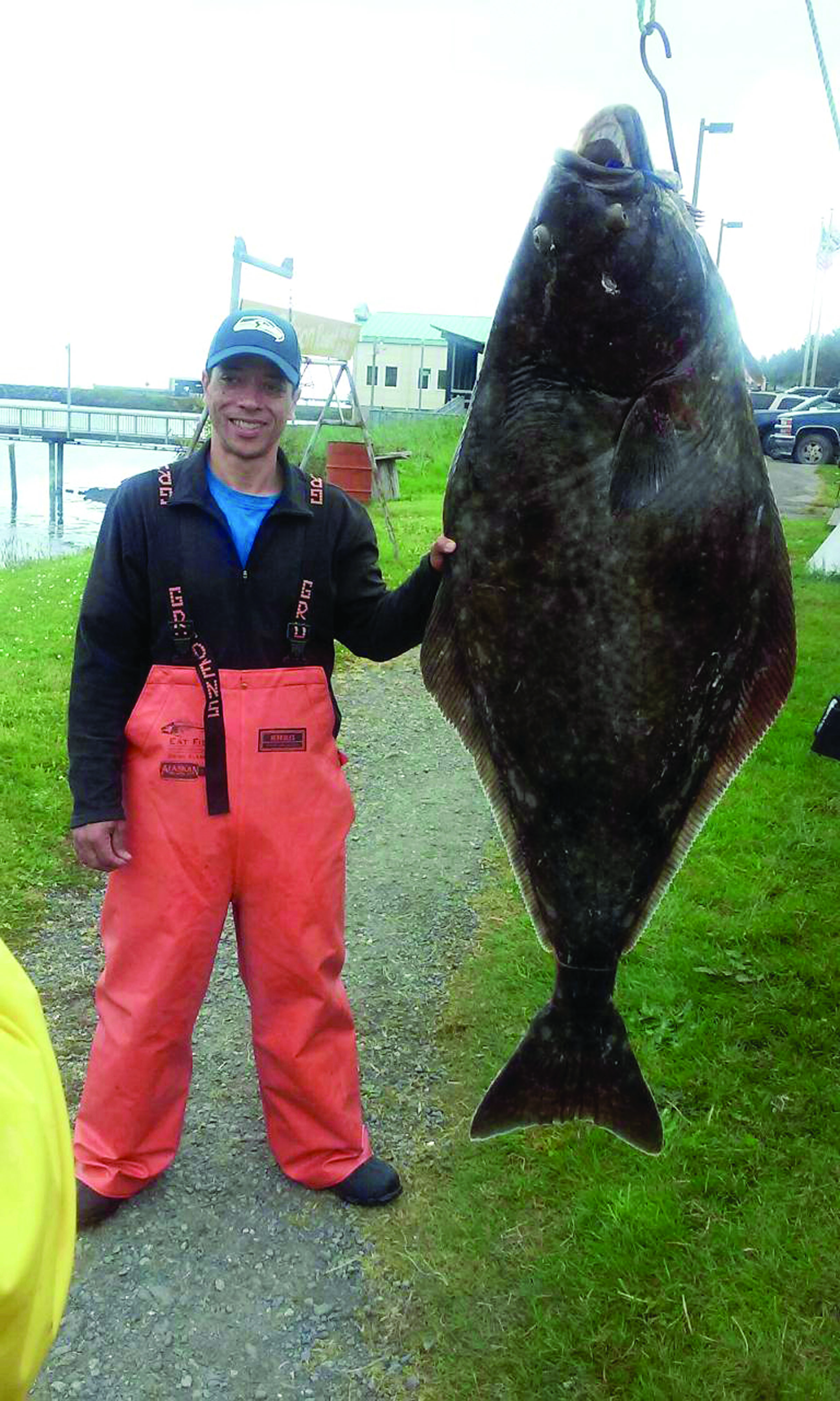 Seattle-area angler David Lewis caught this 126-pound halibut at the Garbage Dump hole off Neah Bay. (Big Salmon Resort)