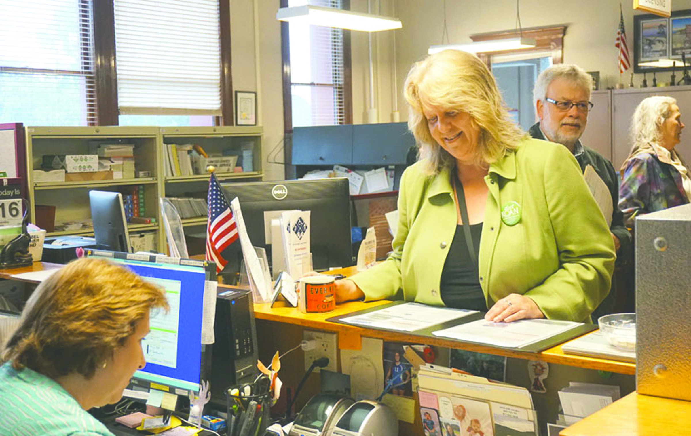 District 1 Jefferson County Commissioner hopeful Cynthia Koan is the first candidate to file Monday morning. PUD Commissioner Barney Burke